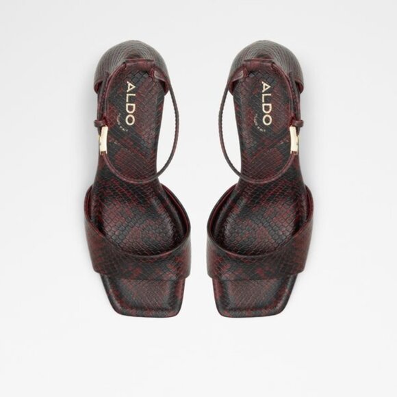 Aldo Safdie Ankle Strap Snakeskin Heeled Block Sandal - Picture 2 of 8